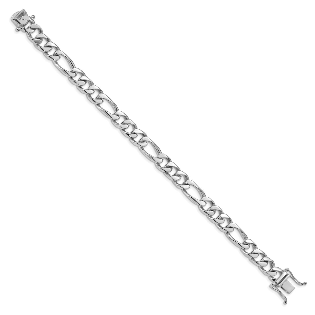 14K White Gold 8 inch 9mm Hand Polished Figaro Link with Box Catch Clasp Bracelet