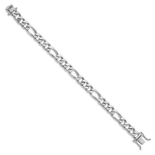 14K White Gold 8 inch 9mm Hand Polished Figaro Link with Box Catch Clasp Bracelet