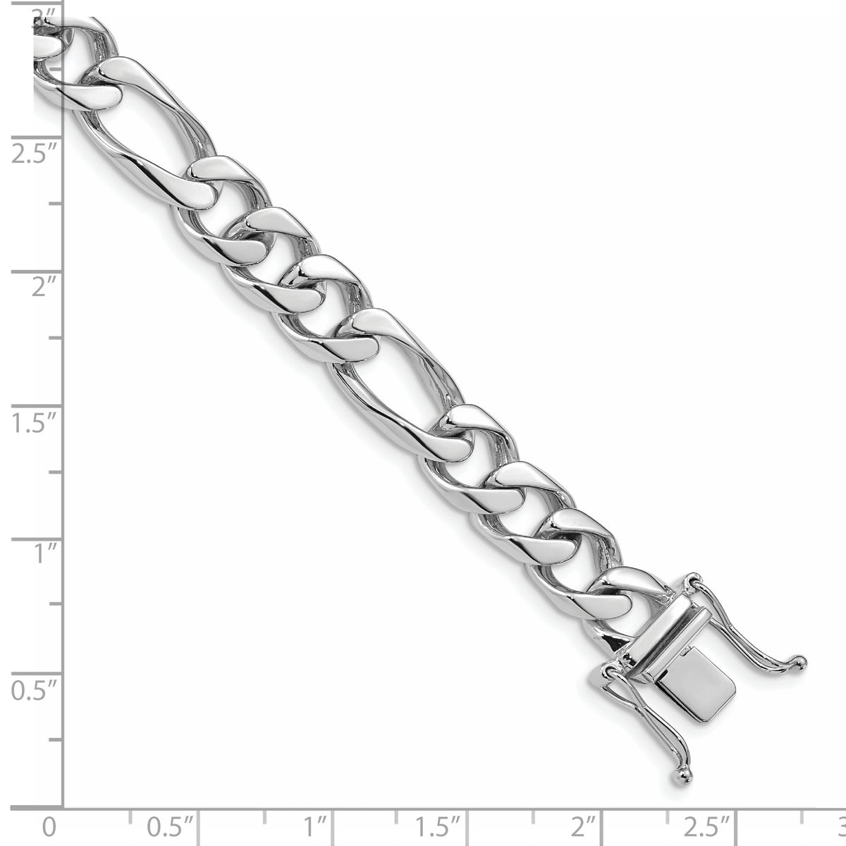 14K White Gold 8 inch 9mm Hand Polished Figaro Link with Box Catch Clasp Bracelet