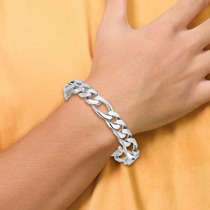 14K White Gold 8 inch 10mm Hand Polished Figaro Link with Box Catch Clasp Bracelet