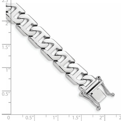 14K White Gold 8 inch 10.2mm Hand Polished Fancy Link with Box Catch Clasp Bracelet