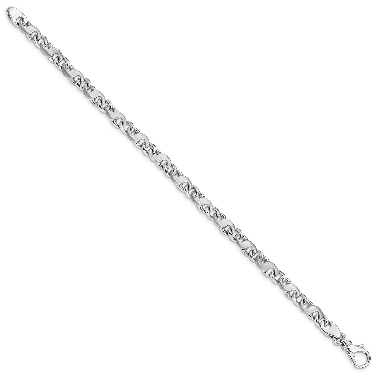 14K White Gold 8 inch 5.4mm Hand Polished and Satin Fancy S-Link with Fancy Lobster Clasp Bracelet