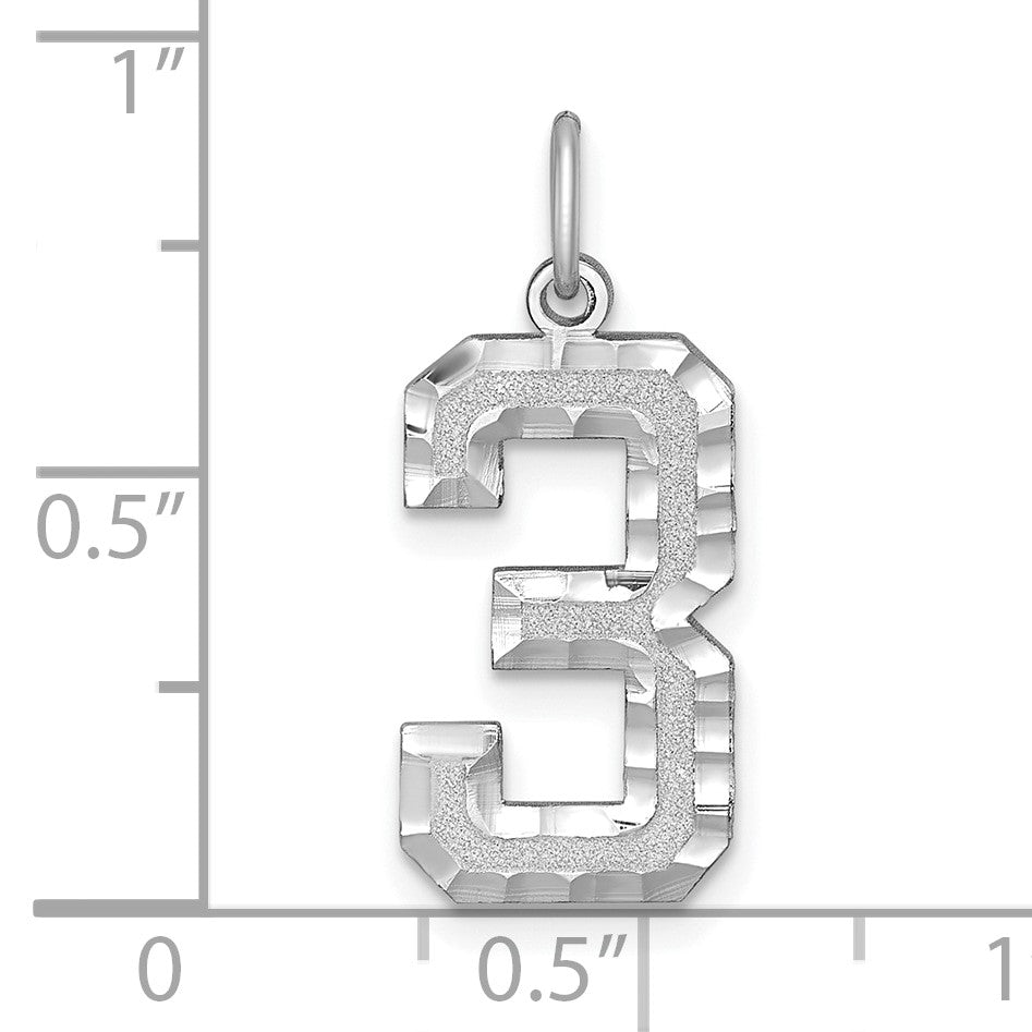 14kw Large Brushed Diamond-cut Number 3 Charm