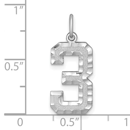 14kw Large Brushed Diamond-cut Number 3 Charm