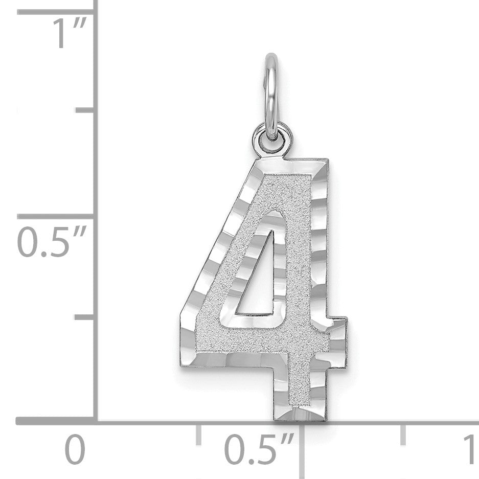 14kw Large Brushed Diamond-cut Number 4 Charm