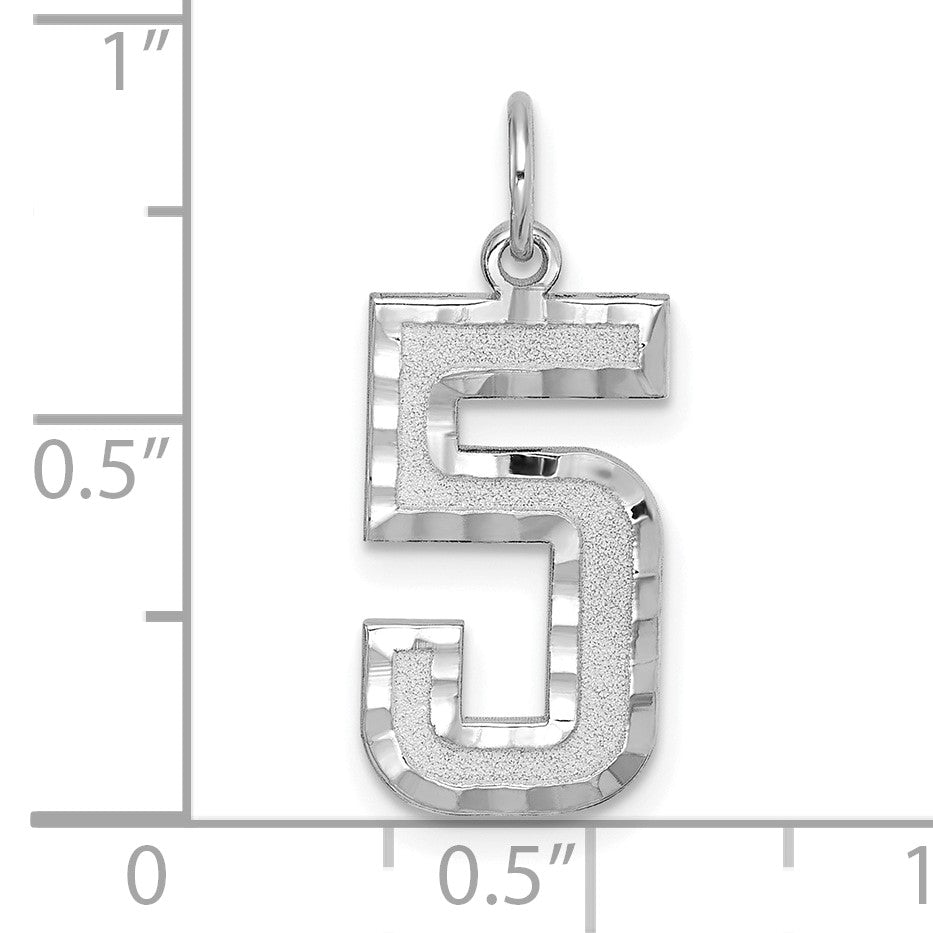 14kw Large Brushed Diamond-cut  Number 5 Charm