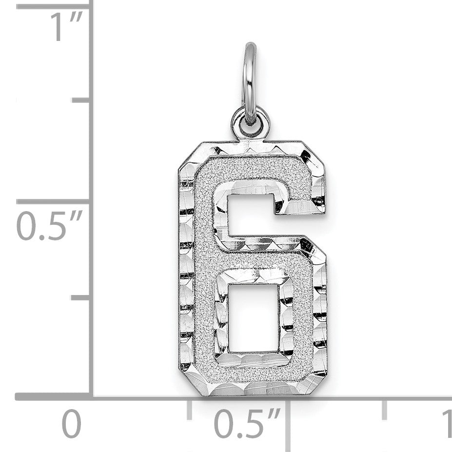 14kw Large Brushed Diamond-cut  Number 6 Charm