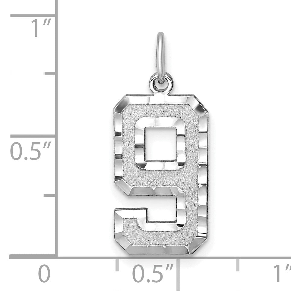 14kw Large Brushed Diamond-cut  Number 9 Charm