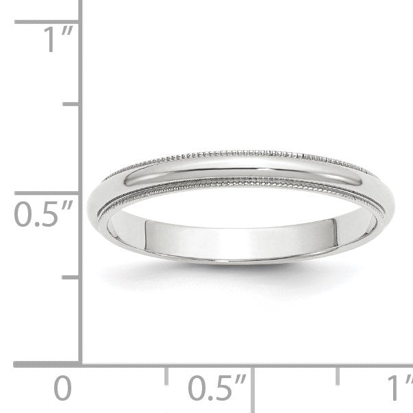 14k White Gold 3mm Milgrain Half Round Wedding Band Size 8.5
