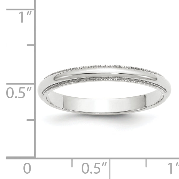 14k White Gold 3mm Milgrain Half Round Wedding Band Size 8.5