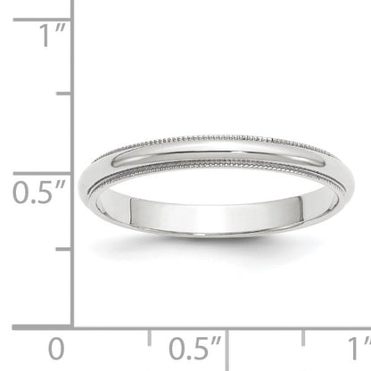 14k White Gold 3mm Milgrain Half Round Wedding Band Size 7.5