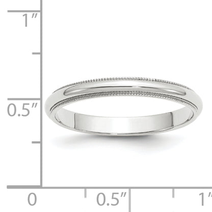 14k White Gold 3mm Milgrain Half Round Wedding Band Size 8