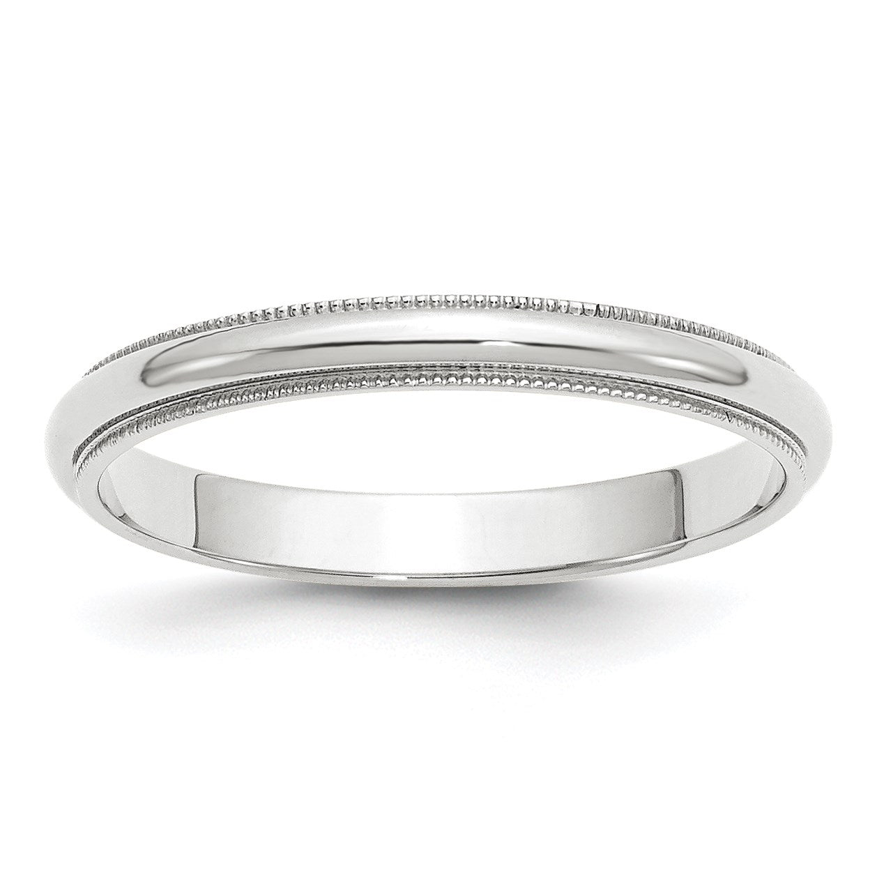 14k White Gold 3mm Milgrain Half Round Wedding Band Size 6