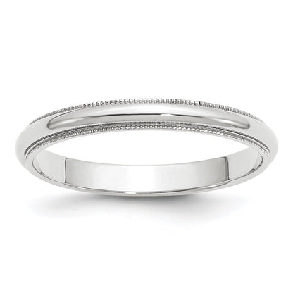 14k White Gold 3mm Milgrain Half Round Wedding Band Size 6