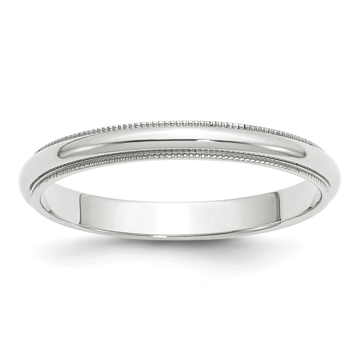 14k White Gold 3mm Milgrain Half Round Wedding Band Size 8.5