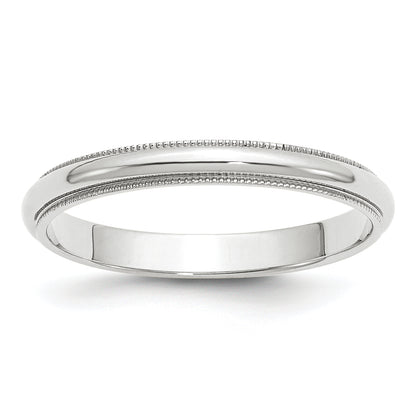 14k White Gold 3mm Milgrain Half Round Wedding Band Size 8.5