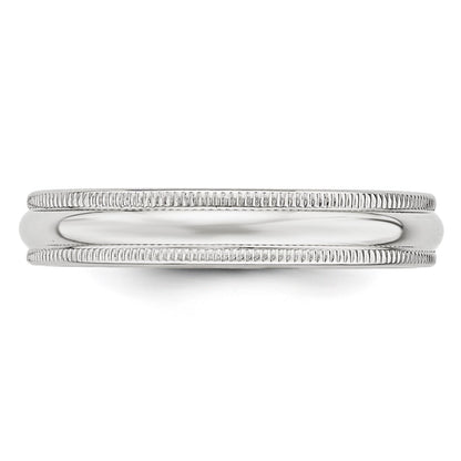 14k White Gold 4mm Milgrain Half Round Wedding Band Size 10