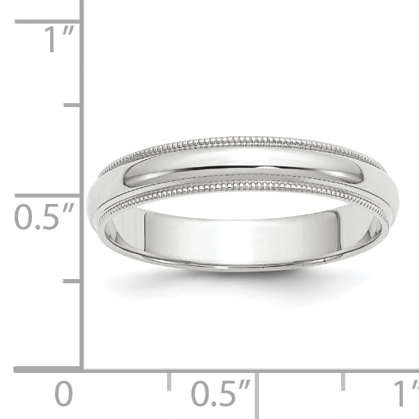 14k White Gold 4mm Milgrain Half Round Wedding Band Size 10.5