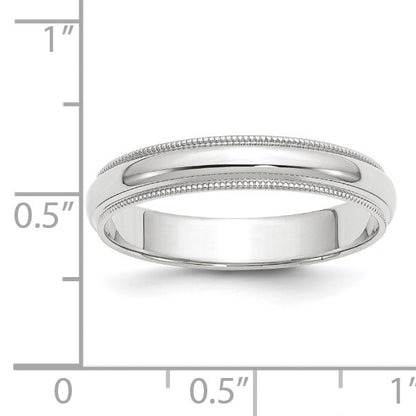 14k White Gold 4mm Milgrain Half Round Wedding Band Size 8