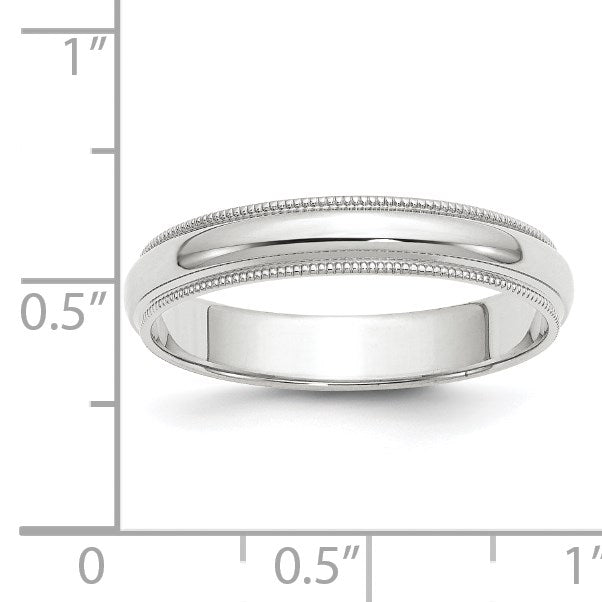 14k White Gold 4mm Milgrain Half Round Wedding Band Size 9