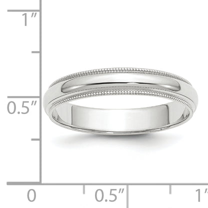 14k White Gold 4mm Milgrain Half Round Wedding Band Size 13.5