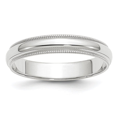 14k White Gold 4mm Milgrain Half Round Wedding Band Size 9