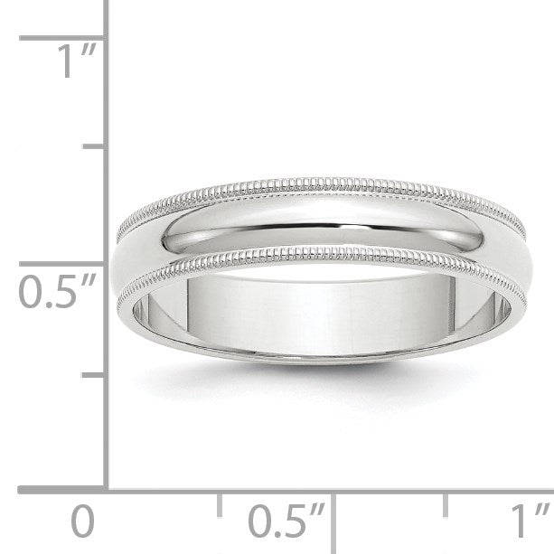 14k White Gold 5mm Milgrain Half Round Wedding Band Size 9.5