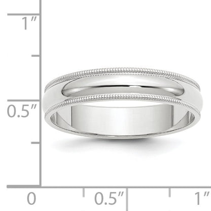 14k White Gold 5mm Milgrain Half Round Wedding Band Size 9.5