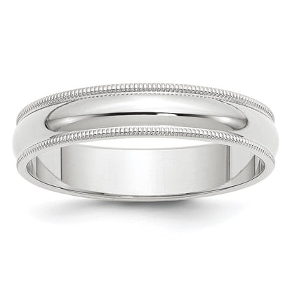 14k White Gold 5mm Milgrain Half Round Wedding Band Size 5.5