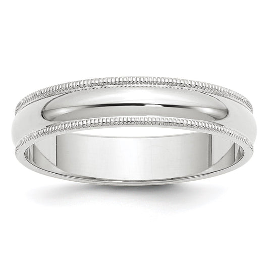 14k White Gold 5mm Milgrain Half Round Wedding Band Size 7