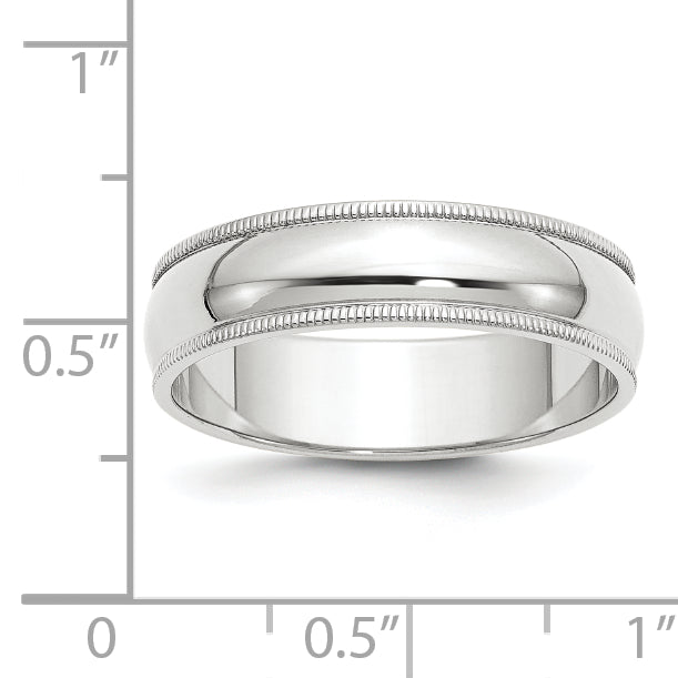 14k White Gold 6mm Milgrain Half Round Wedding Band Size 7