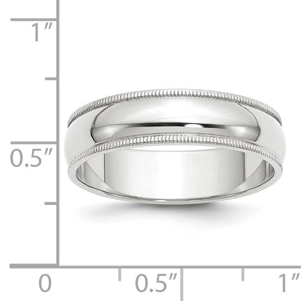 14k White Gold 6mm Milgrain Half Round Wedding Band Size 4