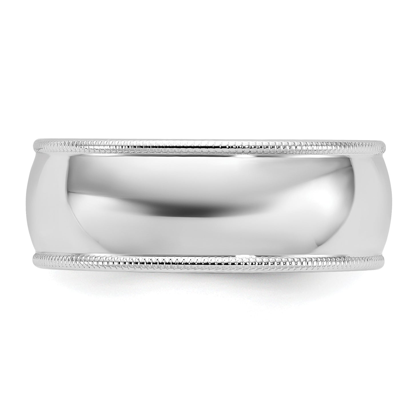 14k White Gold 8mm Milgrain Half Round Wedding Band Size 6