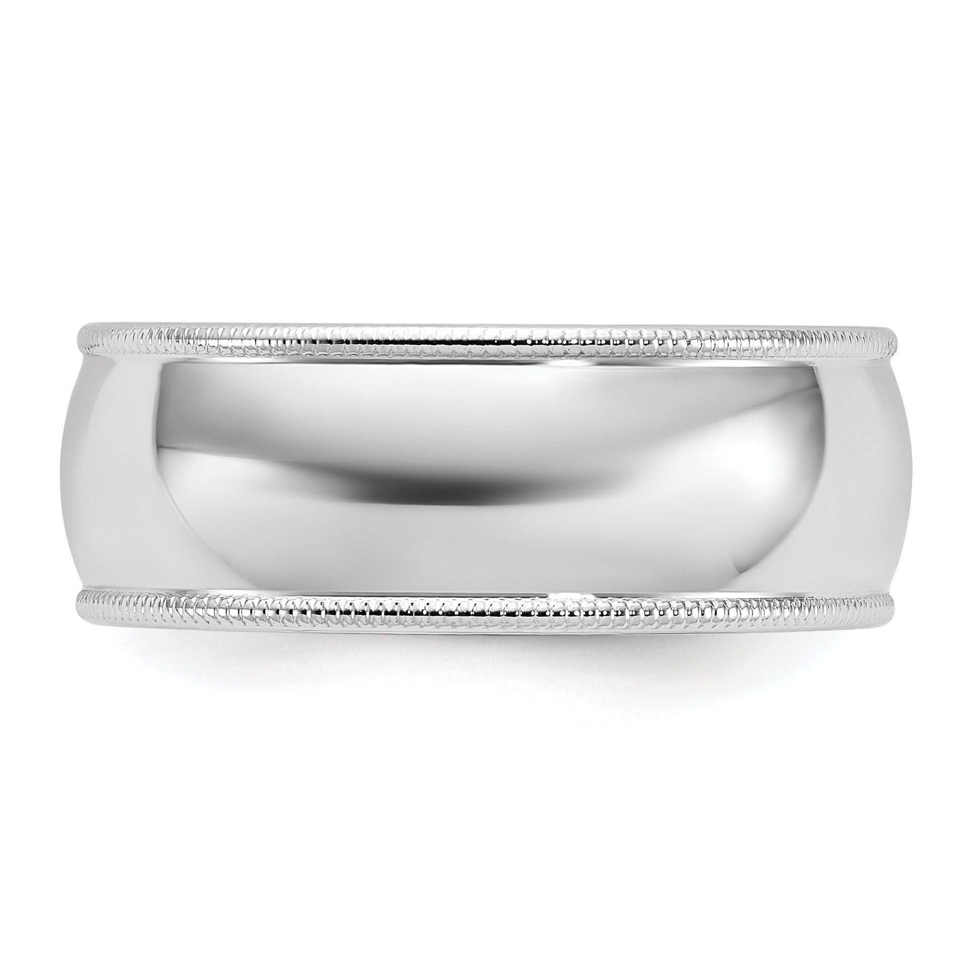 14k White Gold 8mm Milgrain Half Round Wedding Band Size 6