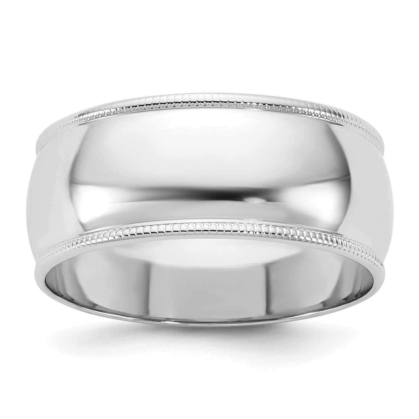 14k White Gold 8mm Milgrain Half Round Wedding Band Size 6