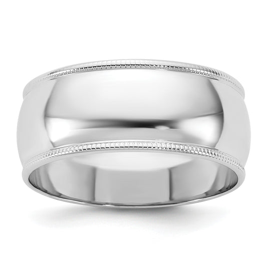 14k White Gold 8mm Milgrain Half Round Wedding Band Size 7