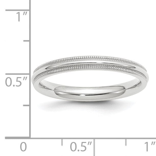 14k White Gold 3mm Milgrain Half Round Comfort Fit Wedding Band Size 10