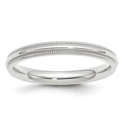 14k White Gold 3mm Milgrain Half Round Comfort Fit Wedding Band Size 4.5