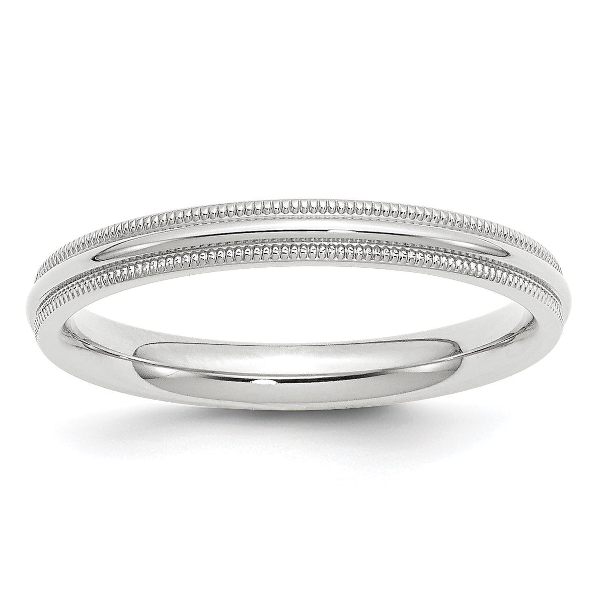 14k White Gold 3mm Milgrain Half Round Comfort Fit Wedding Band Size 8