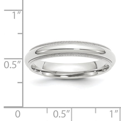 14k White Gold 4mm Milgrain Half Round Comfort Fit Wedding Band Size 7