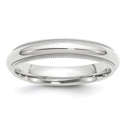 14k White Gold 4mm Milgrain Half Round Comfort Fit Wedding Band Size 7