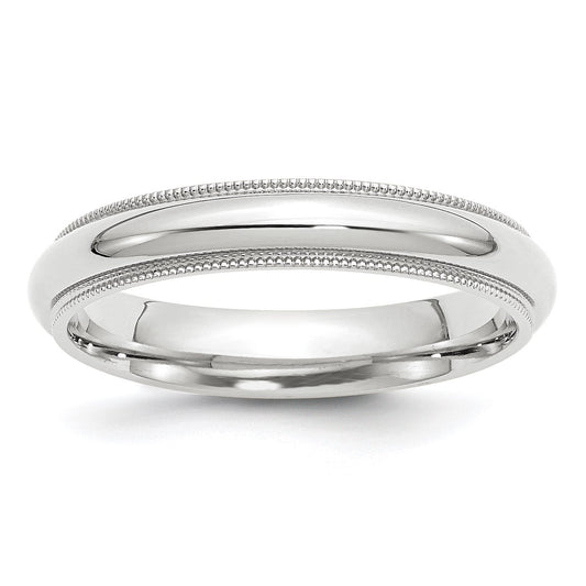14k White Gold 4mm Milgrain Half Round Comfort Fit Wedding Band Size 5