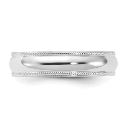 14k White Gold 5mm Milgrain Half Round Comfort Fit Wedding Band Size 11