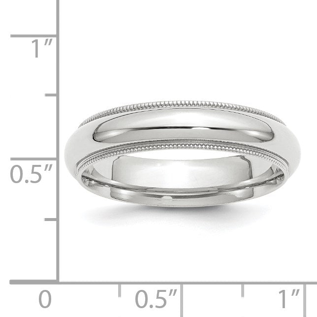 14k White Gold 5mm Milgrain Half Round Comfort Fit Wedding Band Size 10.5