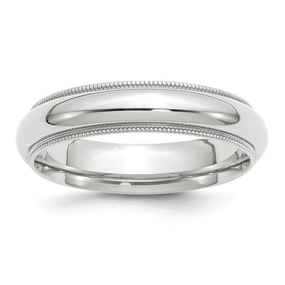 14k White Gold 5mm Milgrain Half Round Comfort Fit Wedding Band Size 7.5