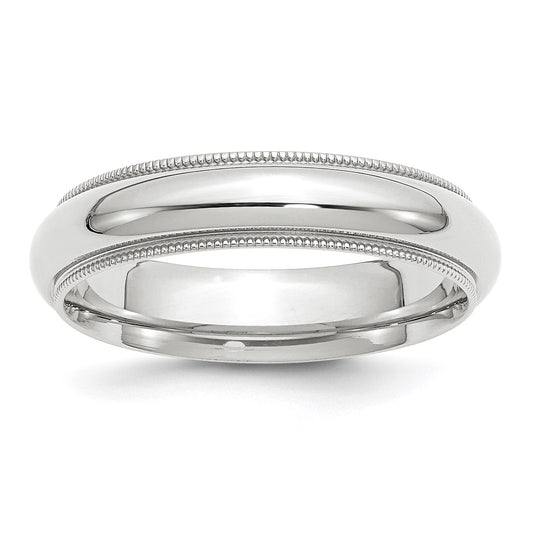 14k White Gold 5mm Milgrain Half Round Comfort Fit Wedding Band Size 7.5