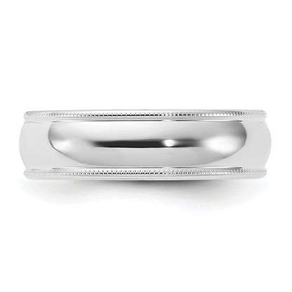 14k White Gold 6mm Milgrain Half Round Comfort Fit Wedding Band Size 9.5