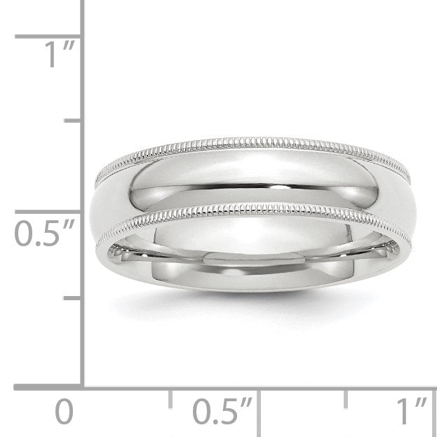 14k White Gold 6mm Milgrain Half Round Comfort Fit Wedding Band Size 7.5
