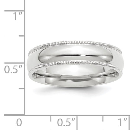 14k White Gold 6mm Milgrain Half Round Comfort Fit Wedding Band Size 7.5