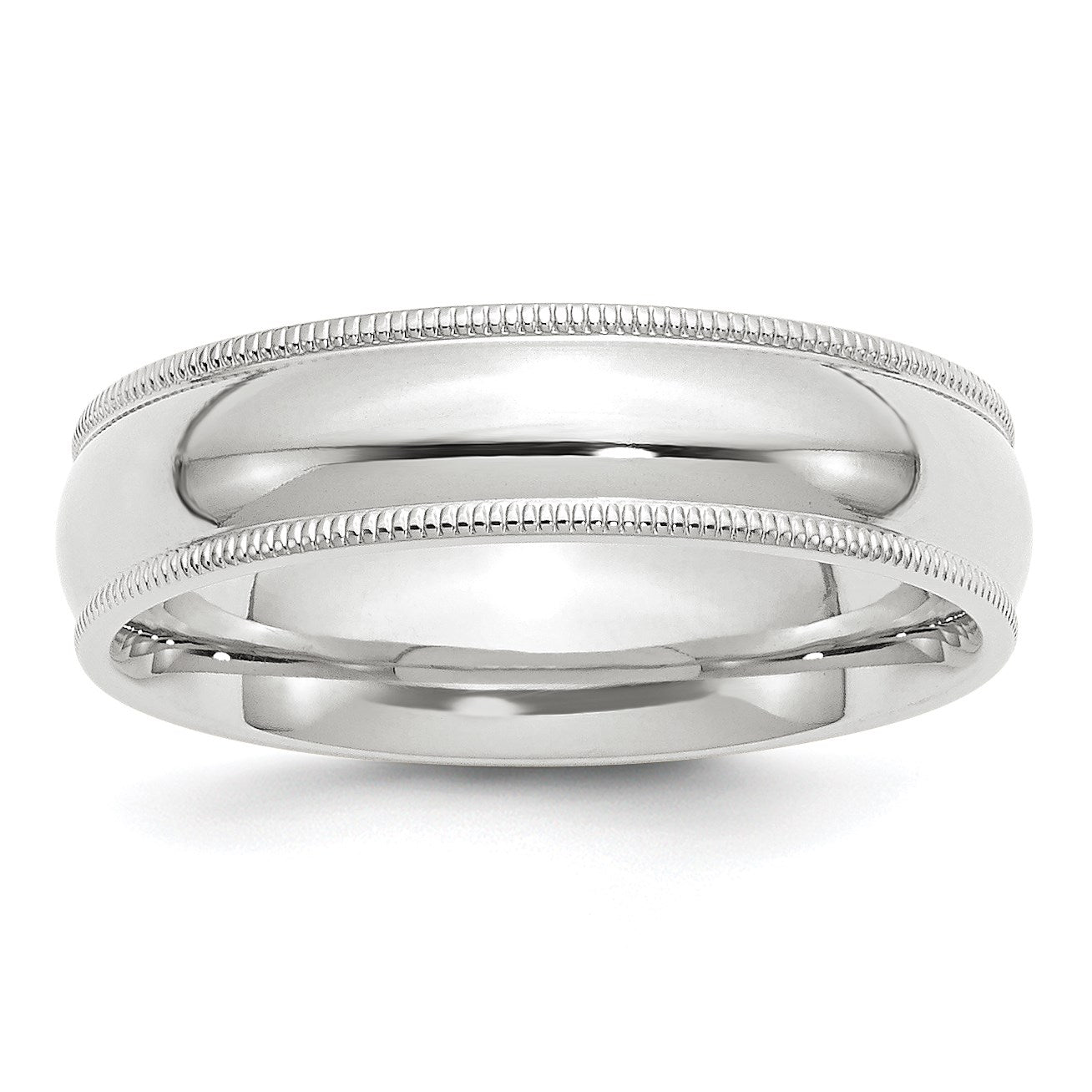 14k White Gold 6mm Milgrain Half Round Comfort Fit Wedding Band Size 8